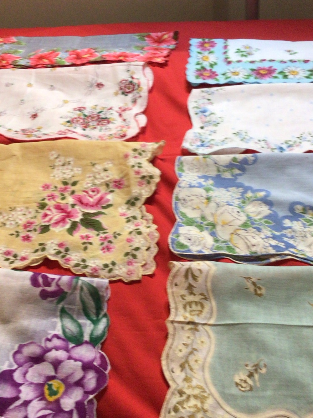 Lot of 12 Floral Vintage Hankies Scalloped Edges Nice Assortment-